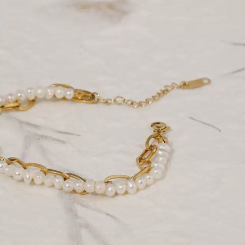 Double Stranded Pearl and Chain Bracelet - Picture 4 of 7